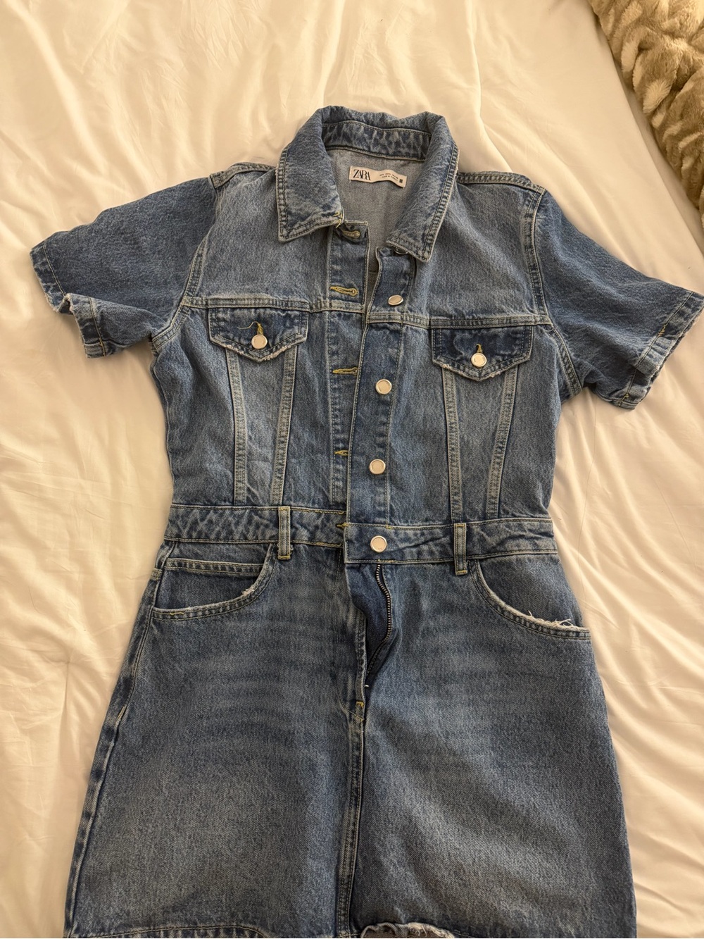 ZARA Blue Denim Short-Sleeve Button Dress